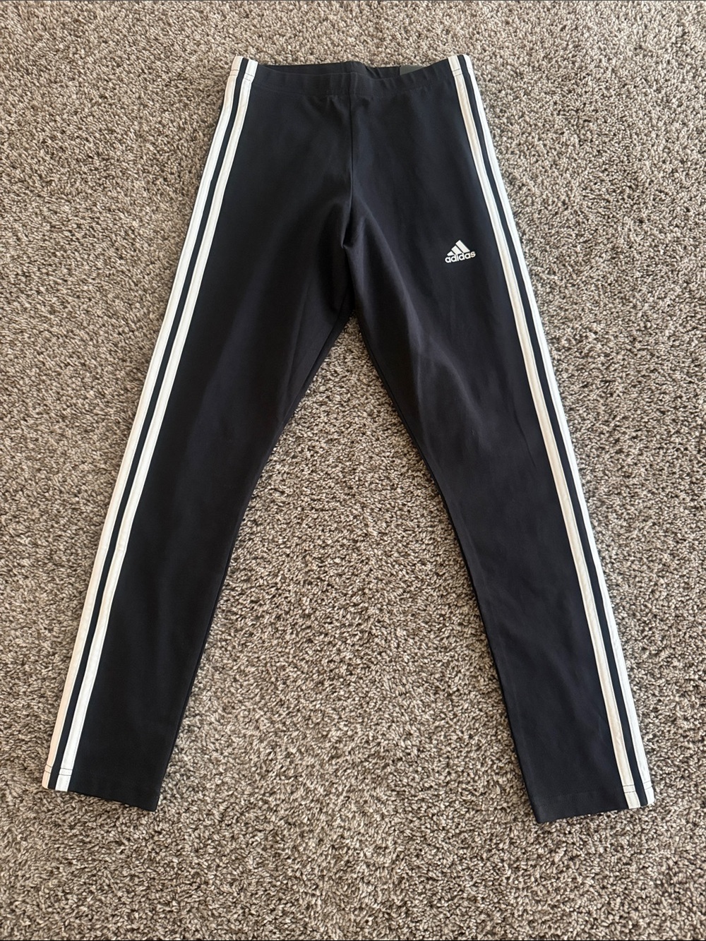 adidas Women’s Black Leggings with White Three-Stripe Sides